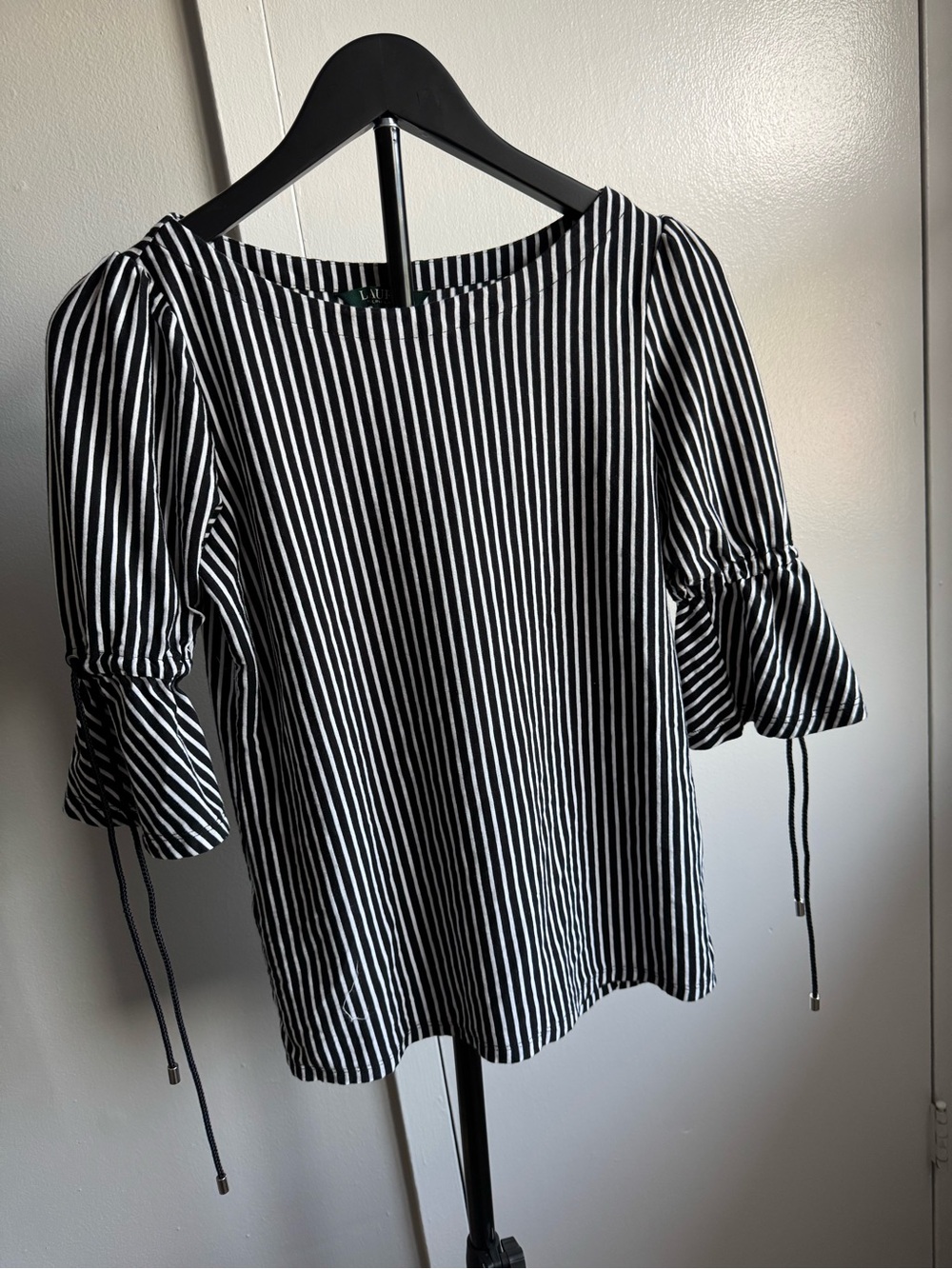 Lauren Ralph Lauren Black White Striped Bell Sleeve Top Women’s Medium